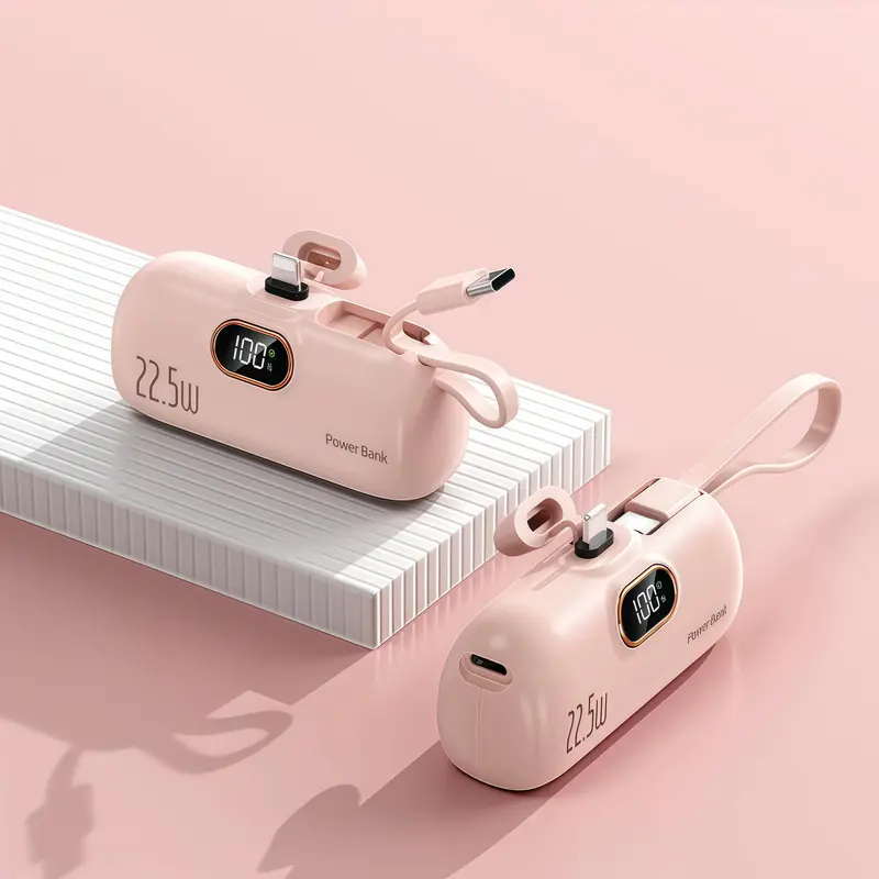 22.5W fast charging in the palm of your hand! 5000mAh mini power station | Dual ports simultaneously (C + A) | Smart digital display of battery level | Approximately the size of a credit card | Plug and play with all iPhone 11-17 models
