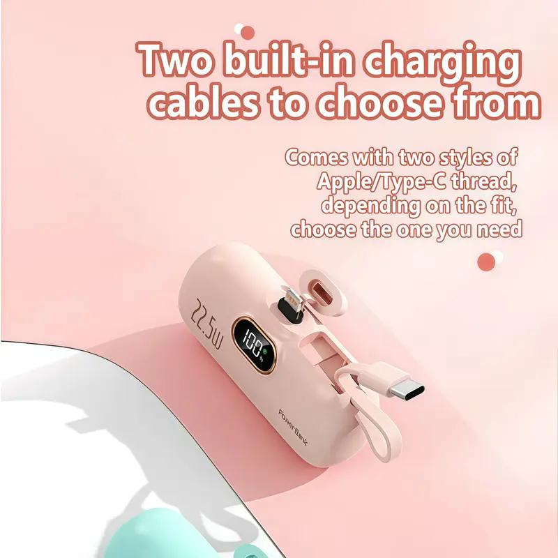 22.5W fast charging in the palm of your hand! 5000mAh mini power station | Dual ports simultaneously (C + A) | Smart digital display of battery level | Approximately the size of a credit card | Plug and play with all iPhone 11-17 models