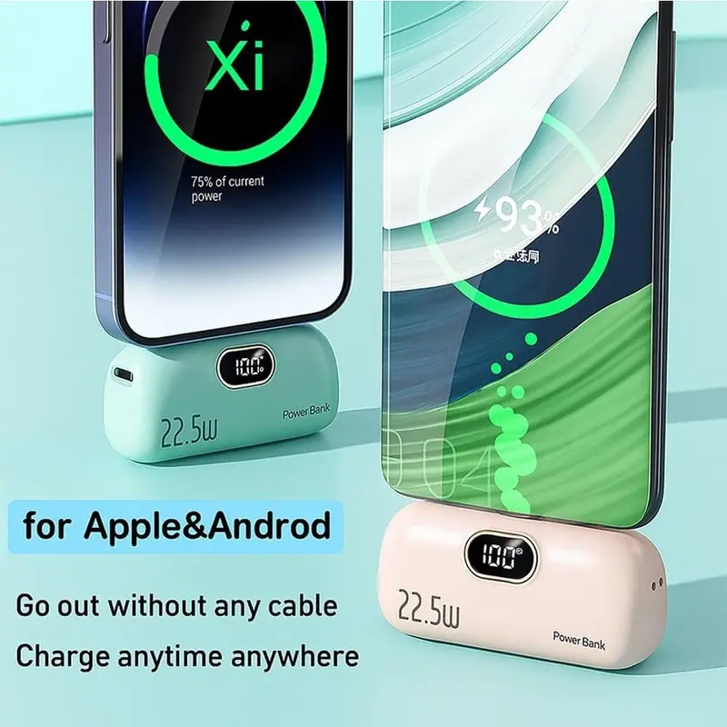 22.5W fast charging in the palm of your hand! 5000mAh mini power station | Dual ports simultaneously (C + A) | Smart digital display of battery level | Approximately the size of a credit card | Plug and play with all iPhone 11-17 models