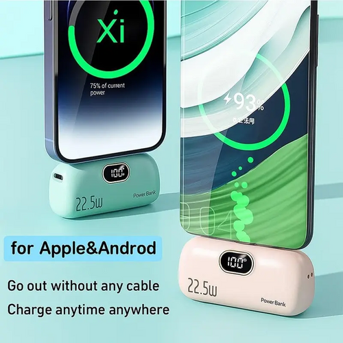 22.5W fast charging in the palm of your hand! 5000mAh mini power station | Dual ports simultaneously (C + A) | Smart digital display of battery level | Approximately the size of a credit card | Plug and play with all iPhone 11-17 models