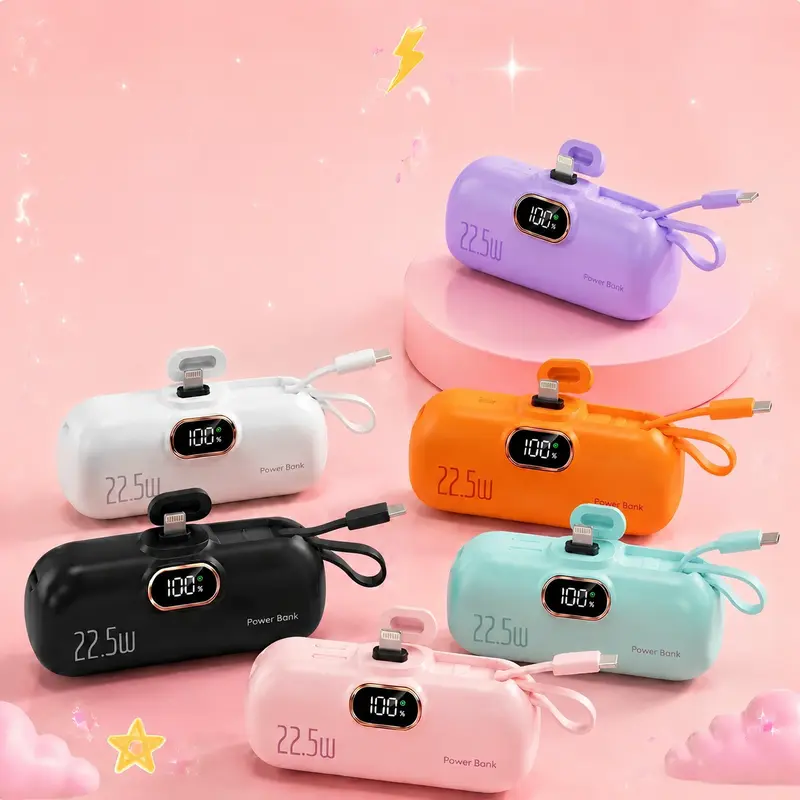 22.5W fast charging in the palm of your hand! 5000mAh mini power station | Dual ports simultaneously (C + A) | Smart digital display of battery level | Approximately the size of a credit card | Plug and play with all iPhone 11-17 models